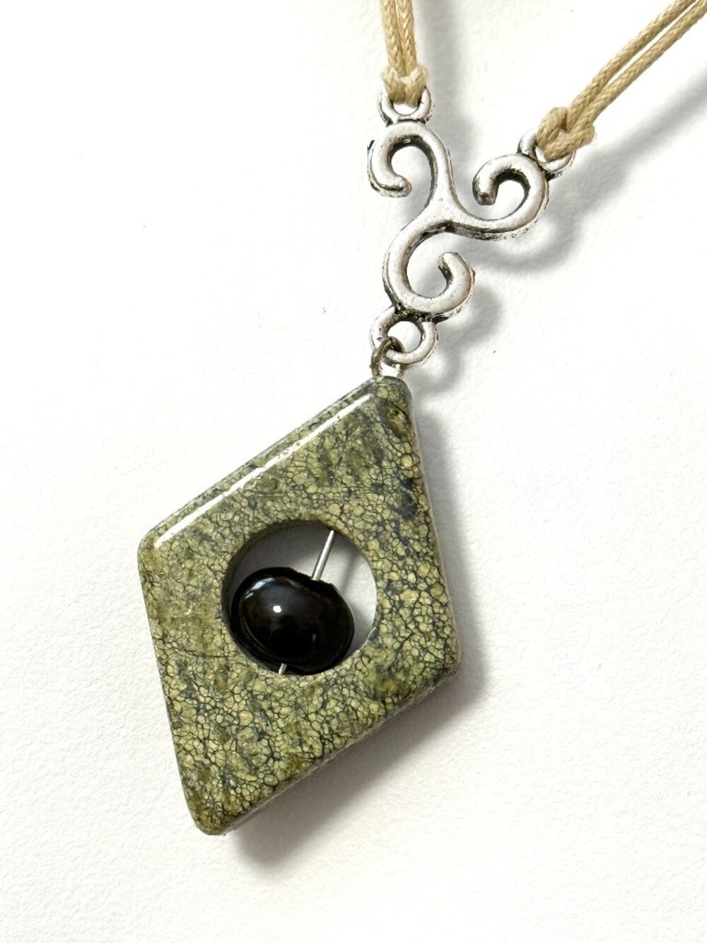 2/$20, Natural Green Serpentine Necklace, Genuine Gemstone Cord Necklace